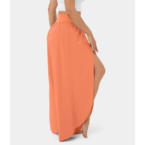 Halara High Waisted Back Pocket Palazzo Flowy Split Wide Leg Casual Blush Orange - Picture 7 of 7